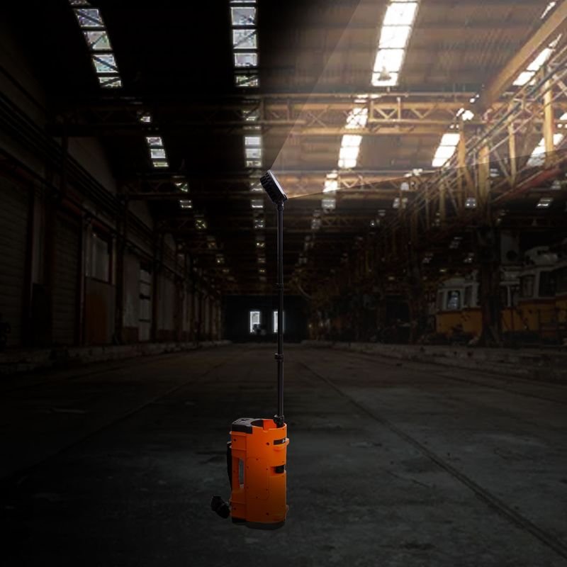 6 ft area light lighting a dark industrial shed