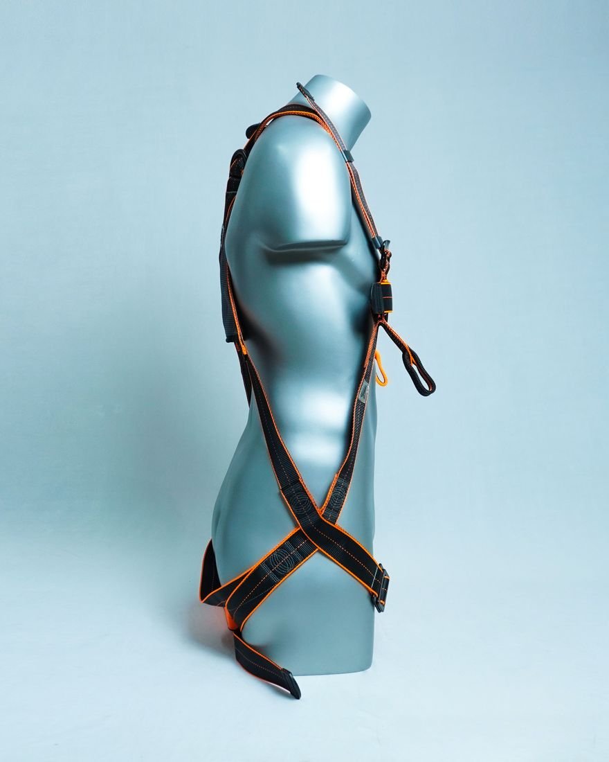 EssentiA ESH-03(DT) harness from the side, showing the orange webbing loops