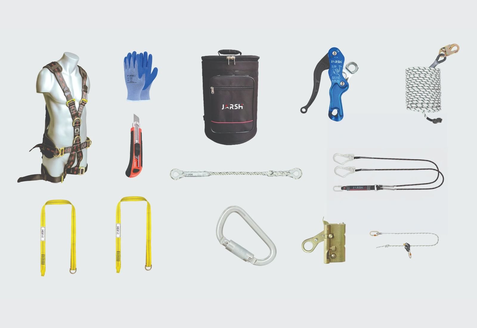 Jarsh JRAK-01 rescue rope access kit: harness, pulleys, rope grab, ascender, descender, lanyards and rope