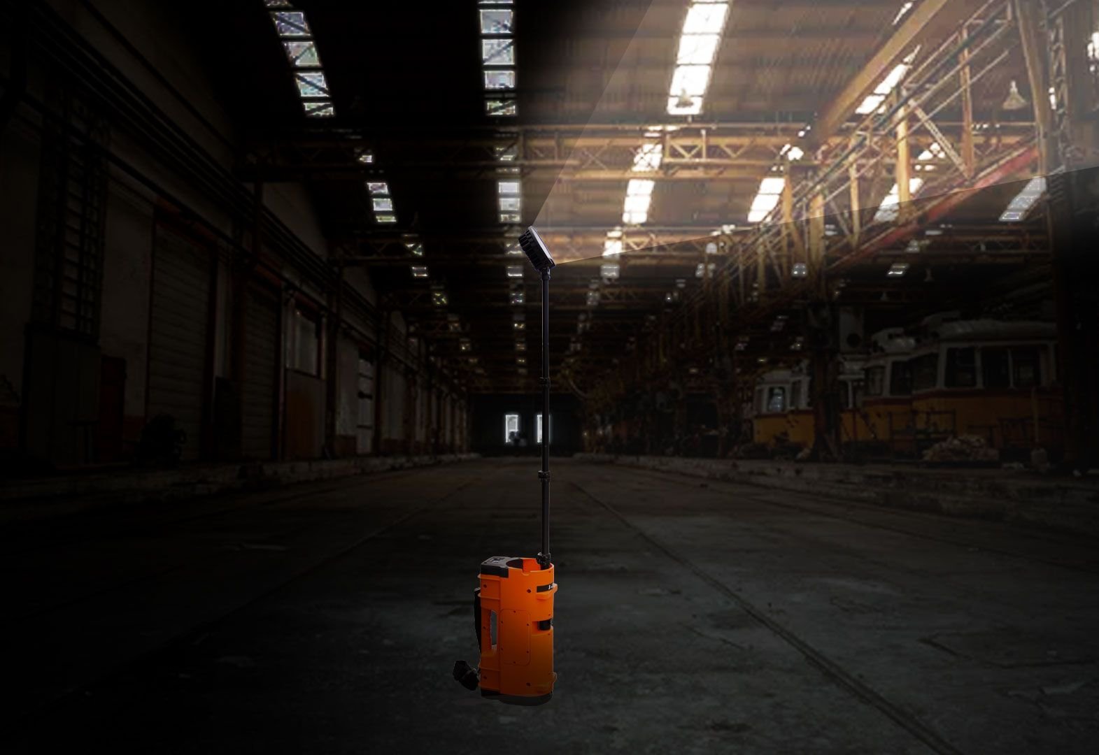 Jarsh 6 ft area light illuminating a dark industrial shed