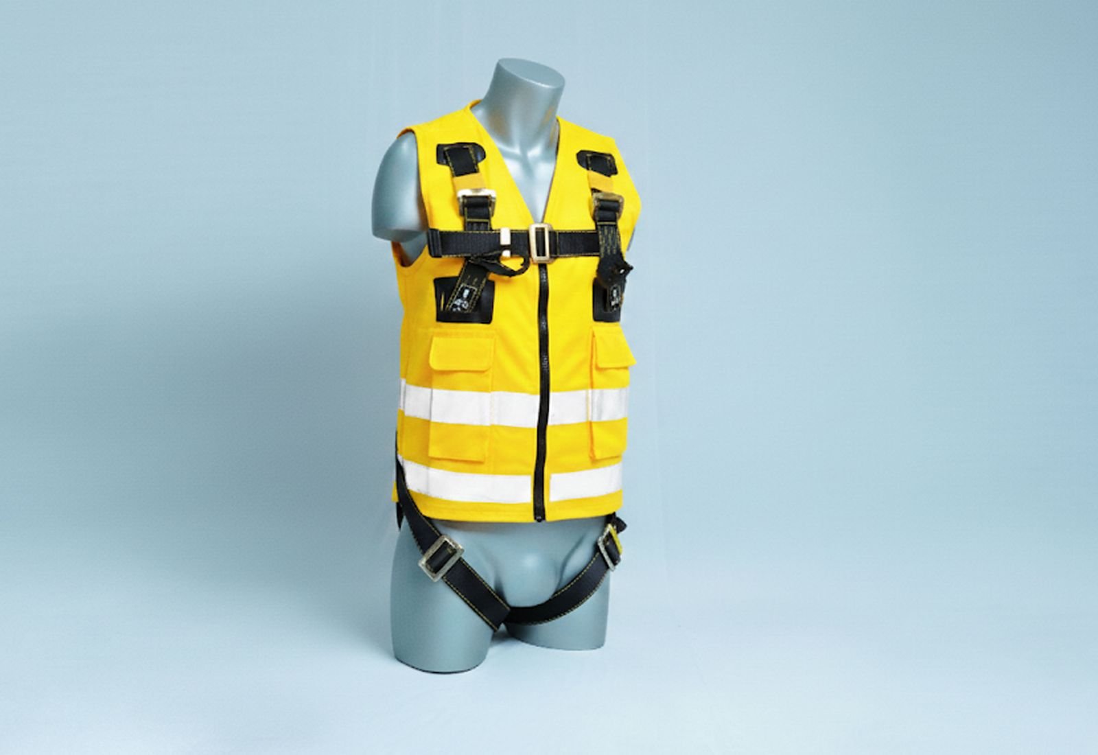 Jarsh Pro-Guard PGH-04 jacket harness: yellow hi-vis jacket with reflective tape and black harness straps