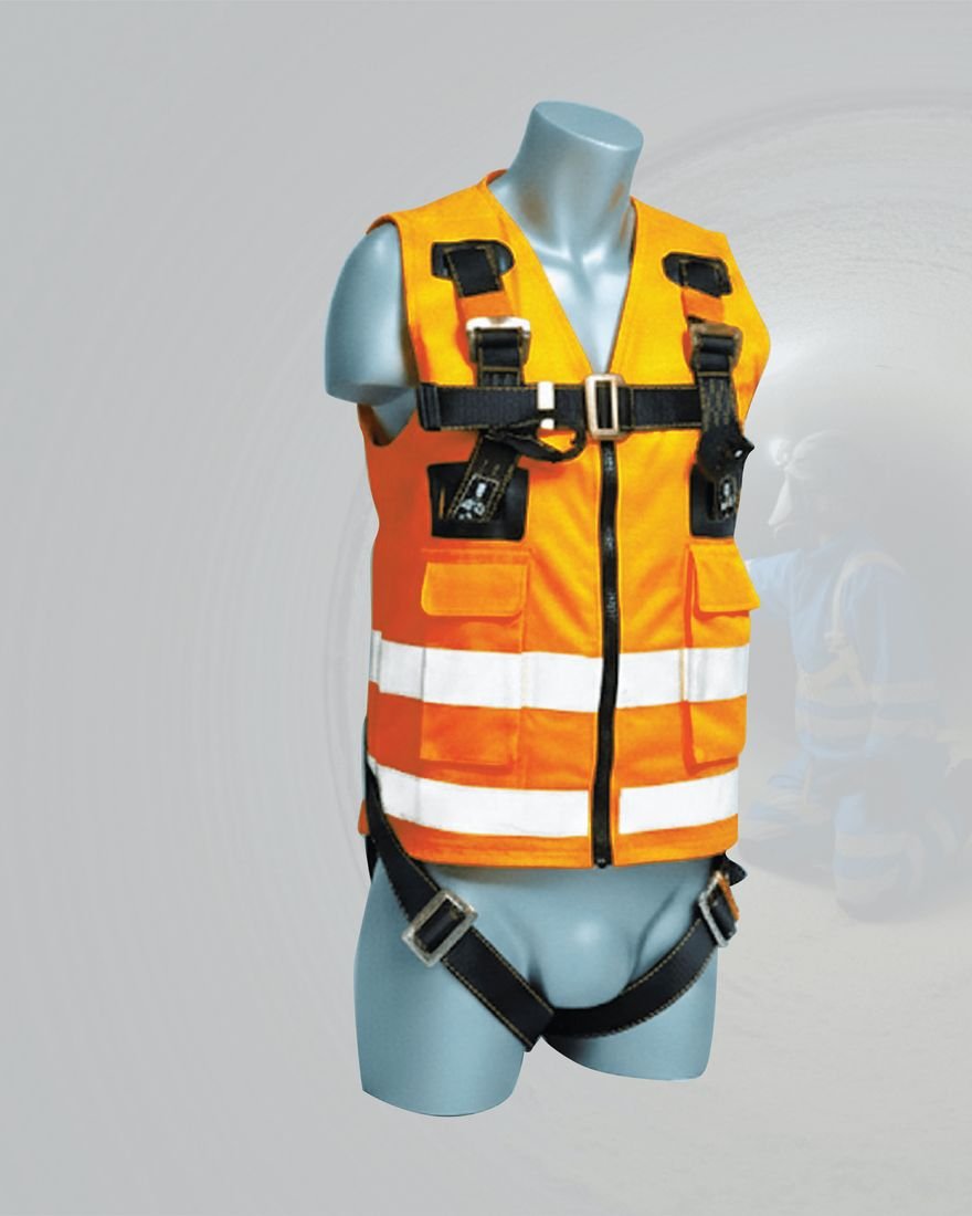 Orange Pro-Guard PGH-04 (OR) jacket harness on a mannequin in a tunnel