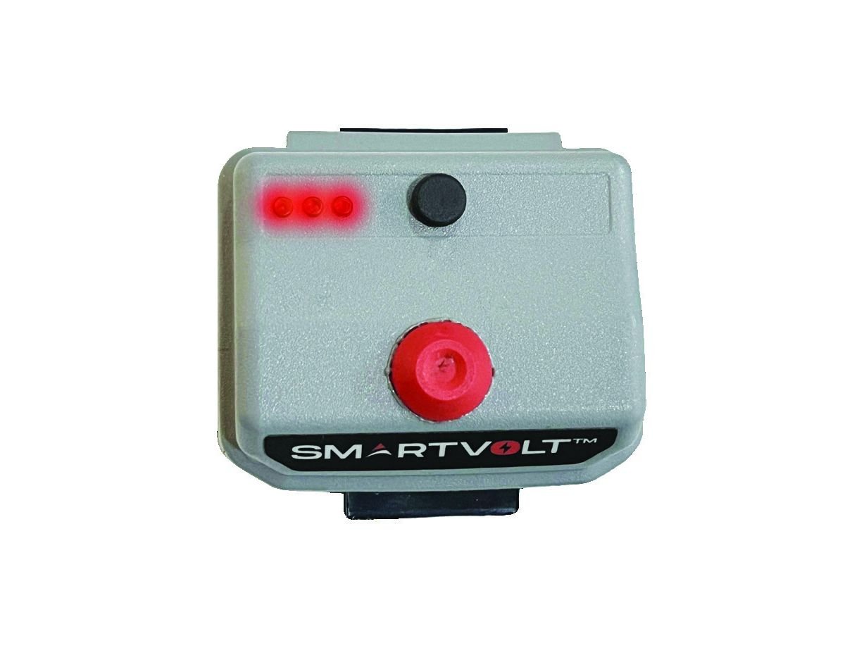 SmartVolt top view showing the power button, SmartPause button and battery LEDs